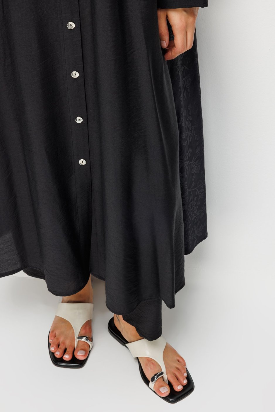 %85 LyoCELL Goldy Desenli Ara Kumaş Garnili Pantalon Maxi Tunik Kombin Takım.-Siyah
