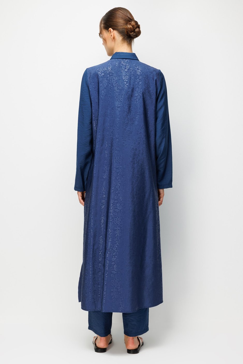 %85 LyoCELL Goldy Desenli Ara Kumaş Garnili Pantalon Maxi Tunik Kombin Takım.-Laci