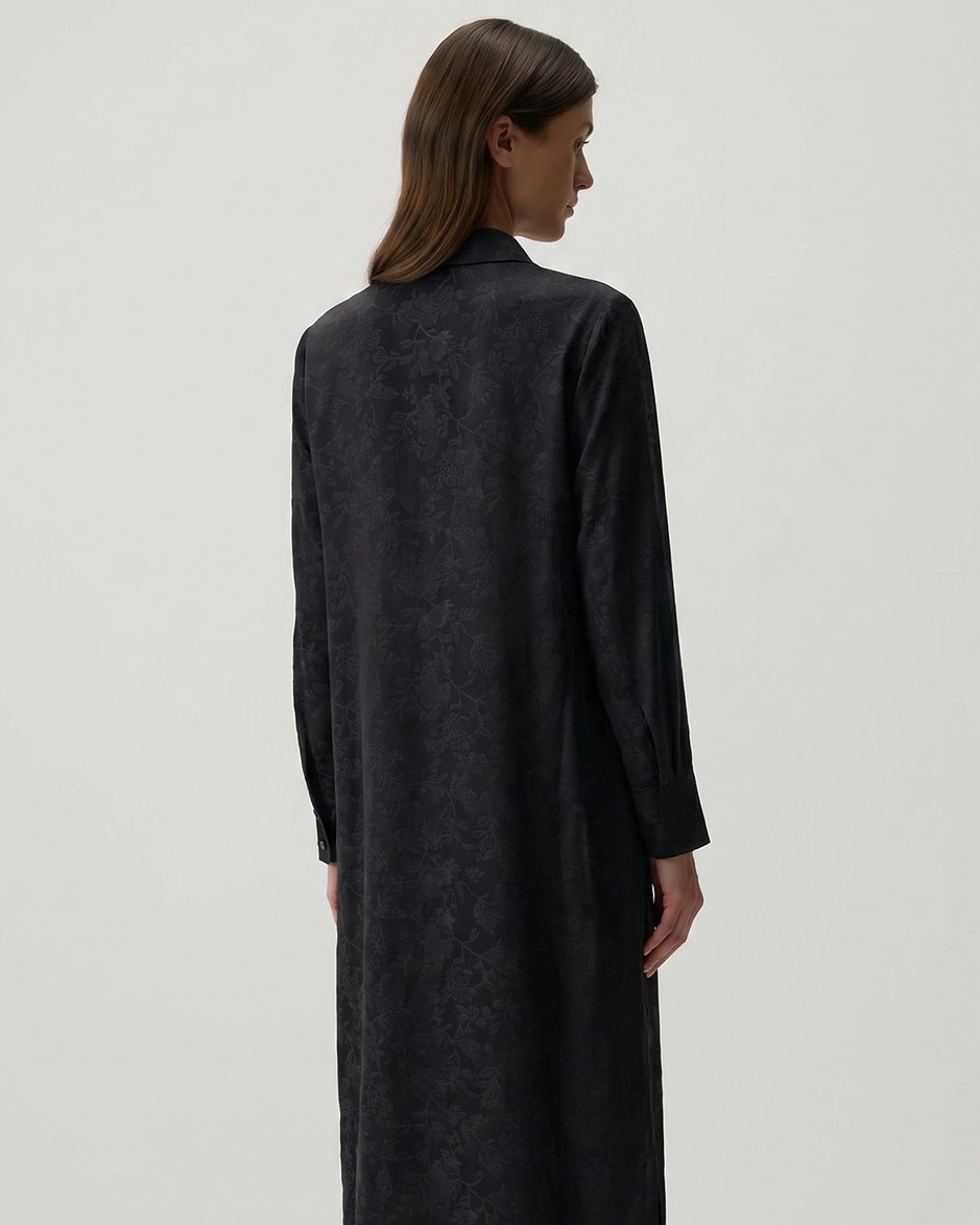 %85 LyoCELL Goldy Desenli Ara Kumaş Garnili Pantalon Maxi Tunik Kombin Takım.-Siyah