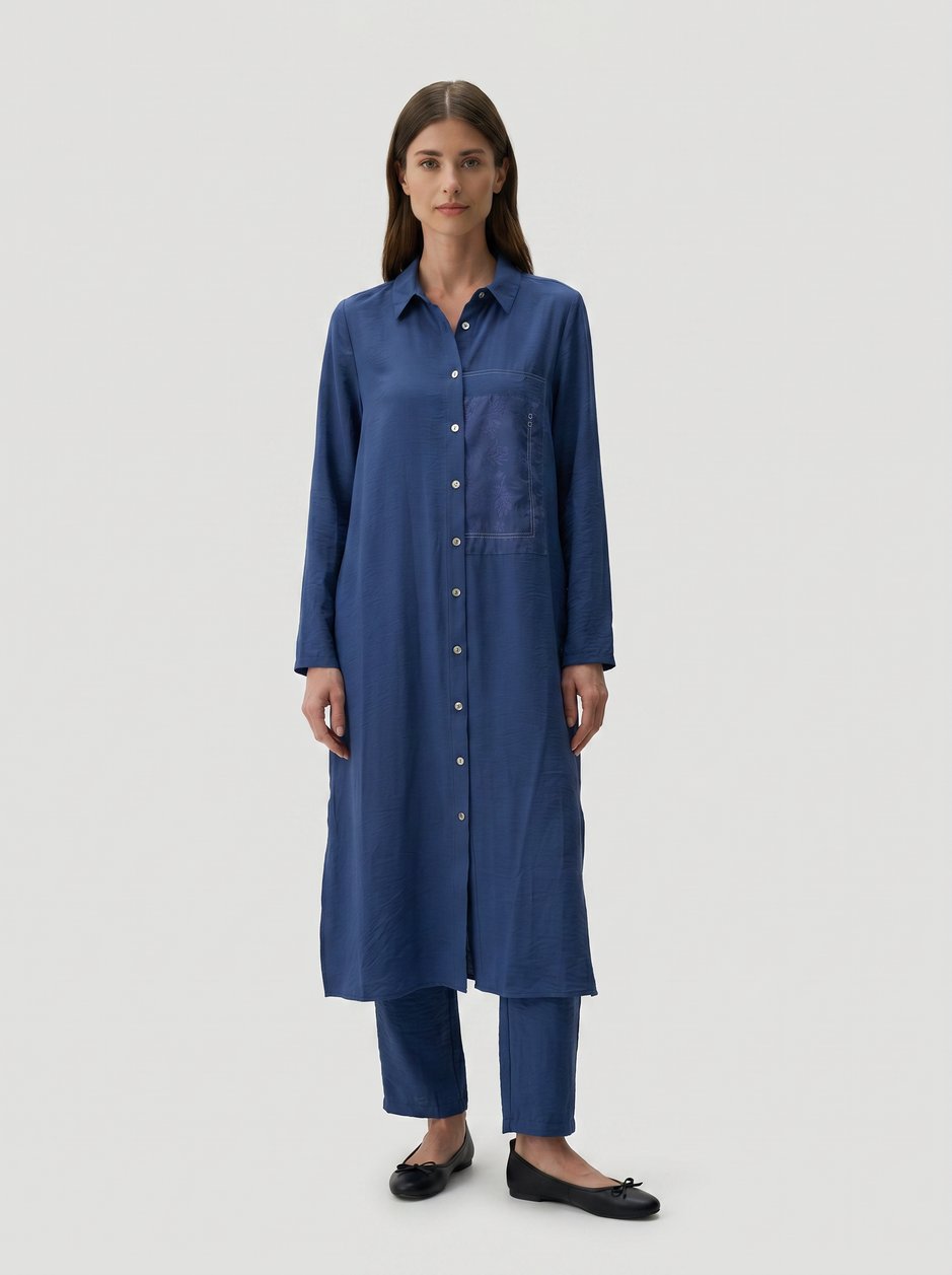 %85 LyoCELL Goldy Desenli Ara Kumaş Garnili Pantalon Maxi Tunik Kombin Takım.-Laci
