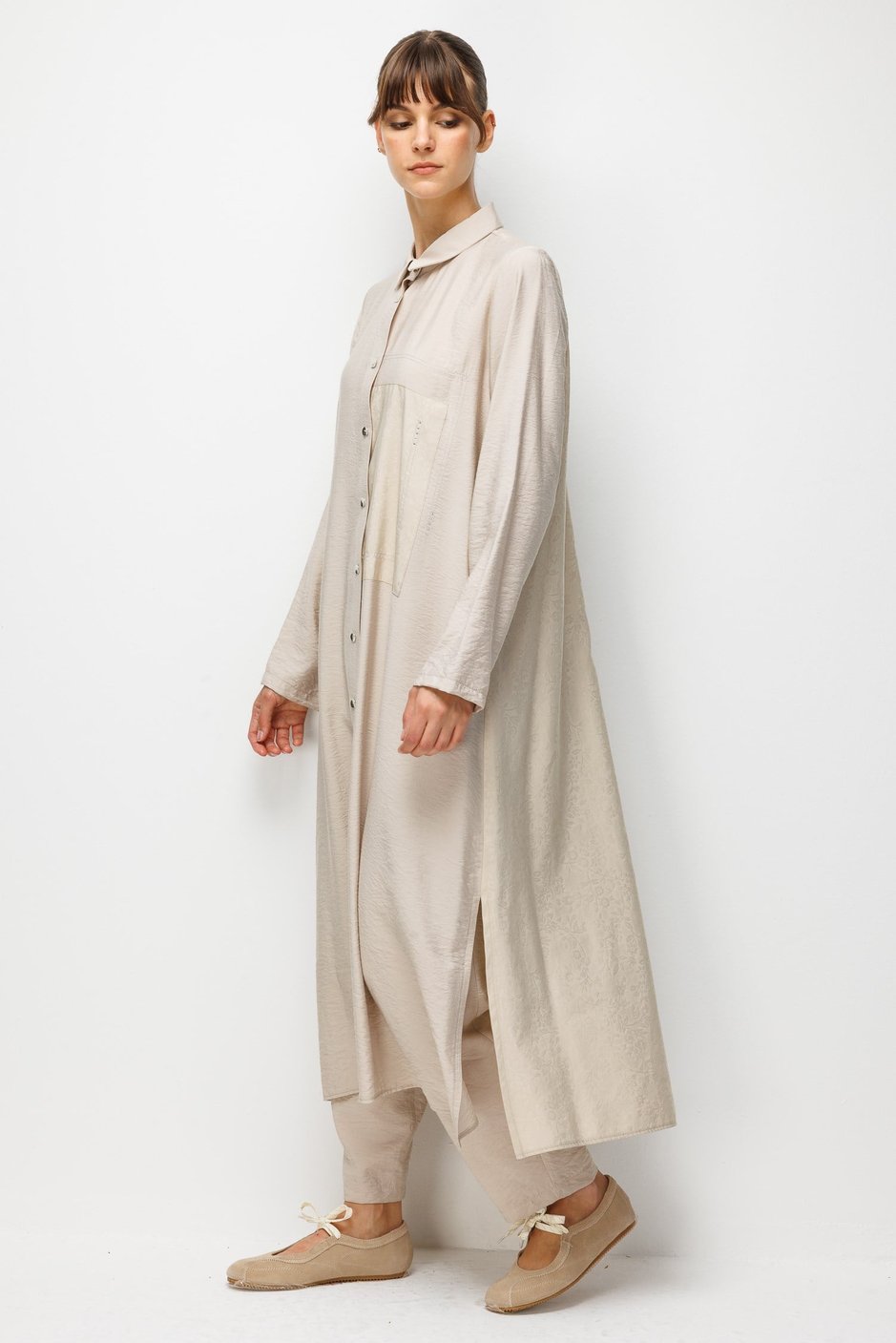 %85 LyoCELL Goldy Desenli Ara Kumaş Garnili Pantalon Maxi Tunik Kombin Takım.-Taş