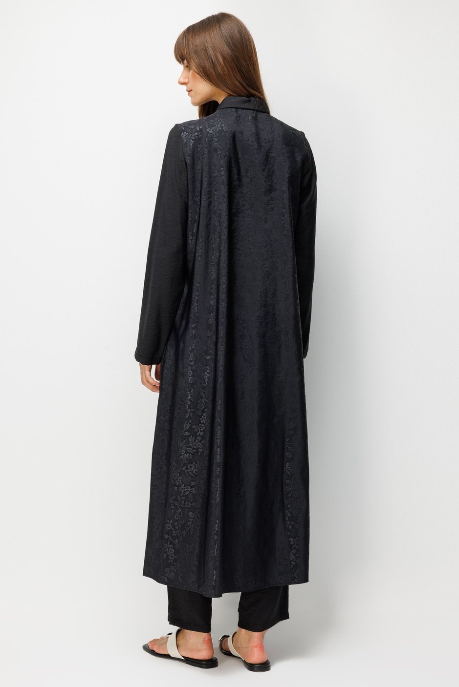 %85 LyoCELL Goldy Desenli Ara Kumaş Garnili Pantalon Maxi Tunik Kombin Takım.-Siyah