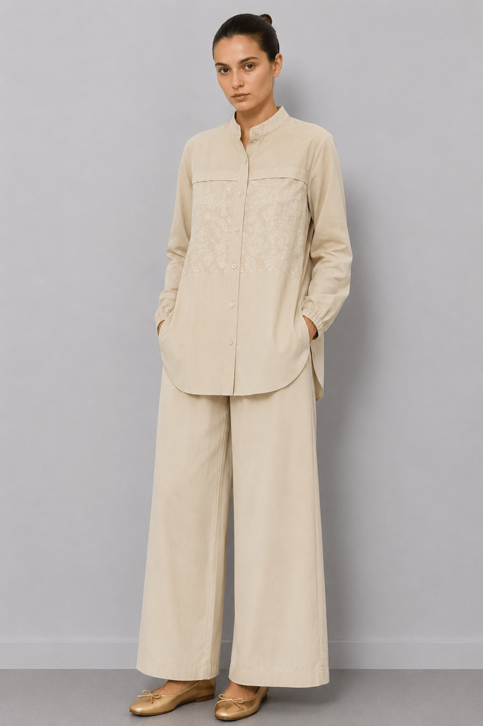 %85 LyoCELL Goldy Desenli Arabant Basen Örten Tunik Pantalon Kombin Takım-Taş
