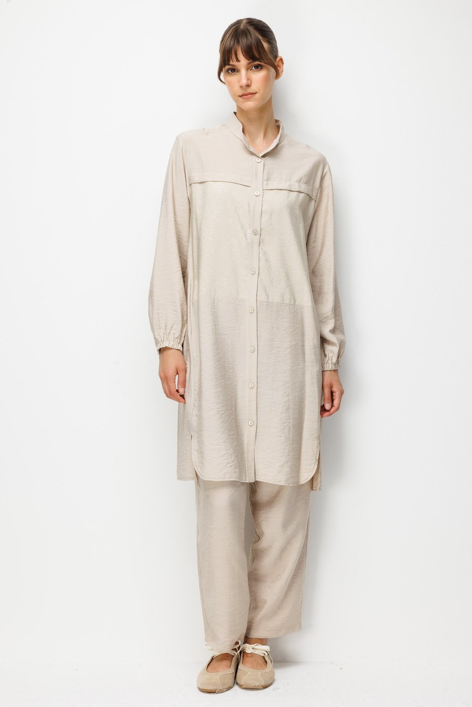 %85 LyoCELL Goldy Desenli Arabant Basen Örten Tunik Pantalon Kombin Takım-Taş