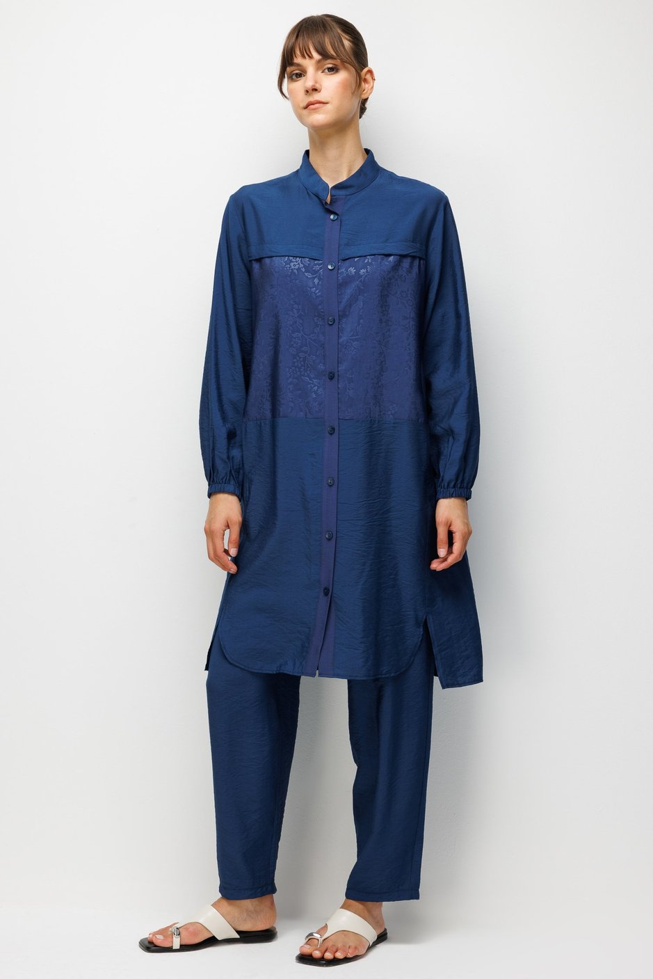 %85 LyoCELL Goldy Desenli Arabant Basen Örten Tunik Pantalon Kombin Takım-Laci