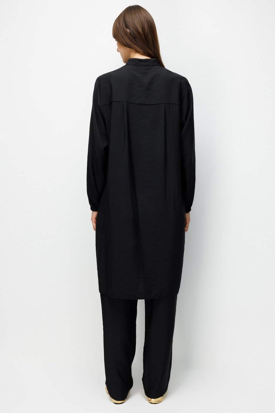 %85 LyoCELL Goldy Desenli Arabant Basen Örten Tunik Pantalon Kombin Takım-Siyah