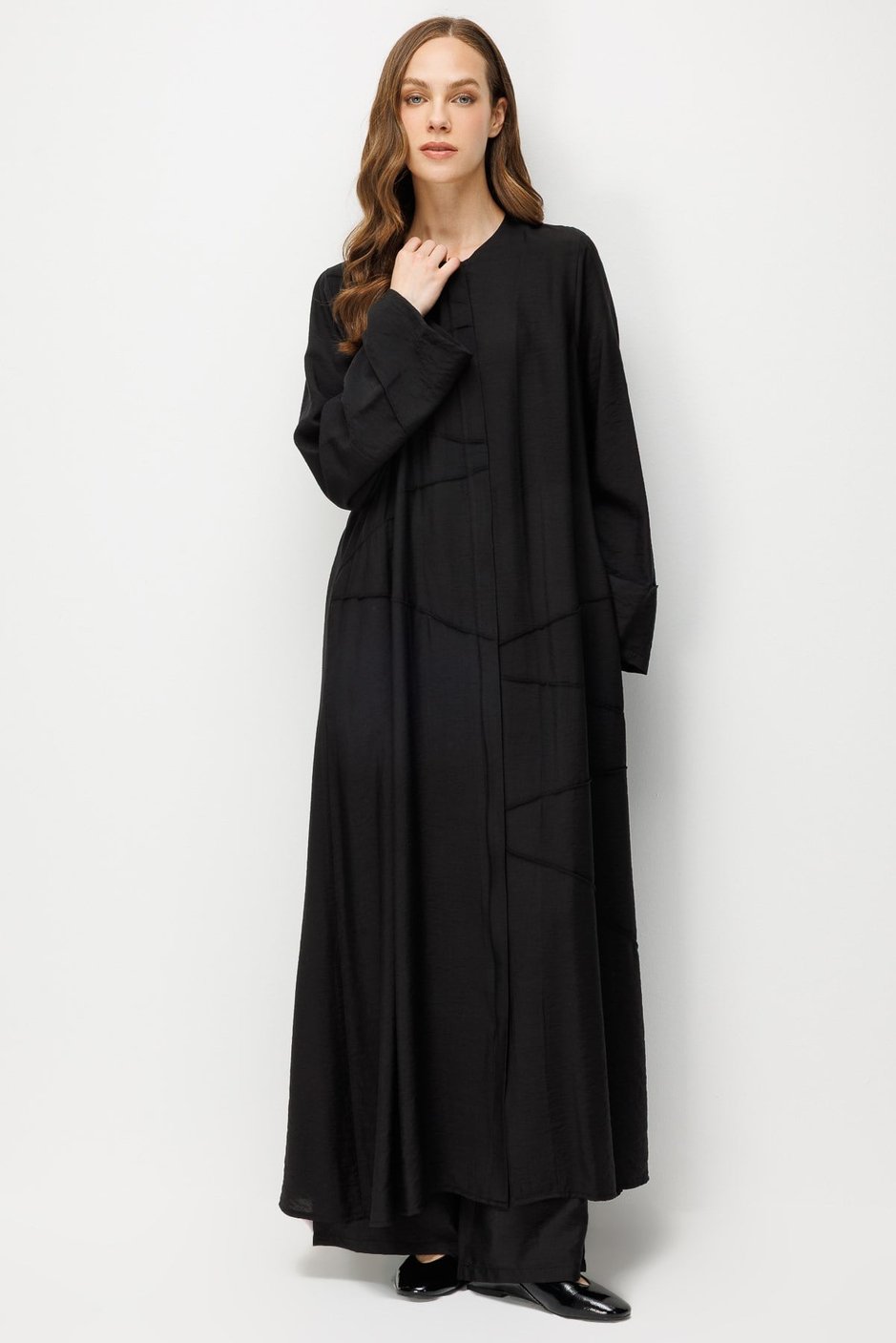 %85 LyoCELL Goldy El İşi Nervür Detaylı Özel Zamansız Ferace-Siyah