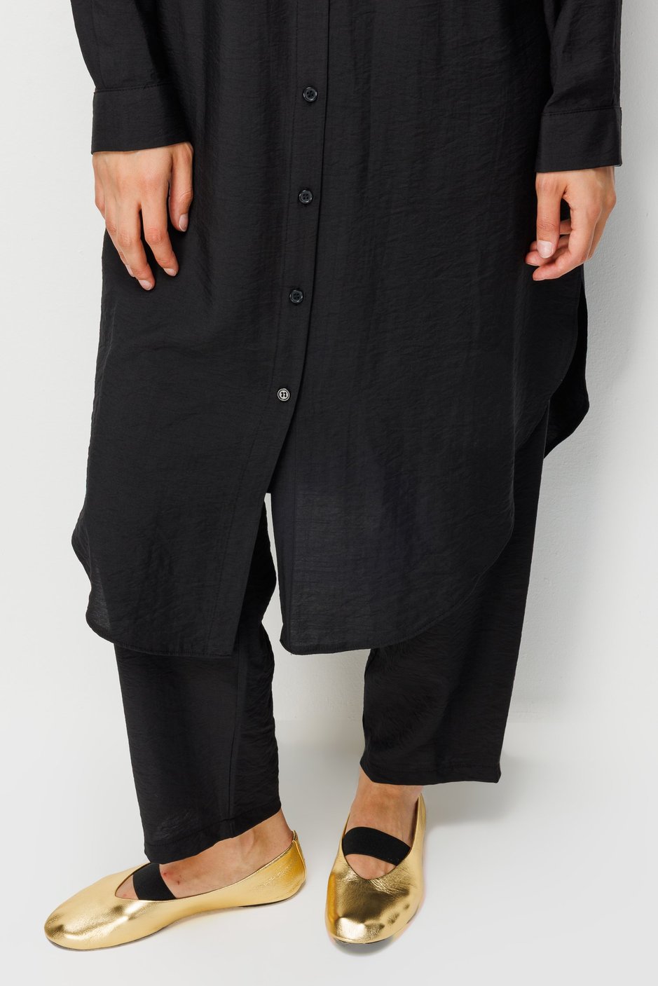 %85 LyoCELL Goldy Marin Çizgi  Ara Kumaş Garnili Pantalon Maxi Tunik Kombin Takım-Siyah