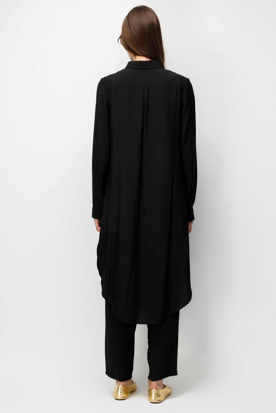 %85 LyoCELL Goldy Marin Çizgi  Ara Kumaş Garnili Pantalon Maxi Tunik Kombin Takım-Siyah