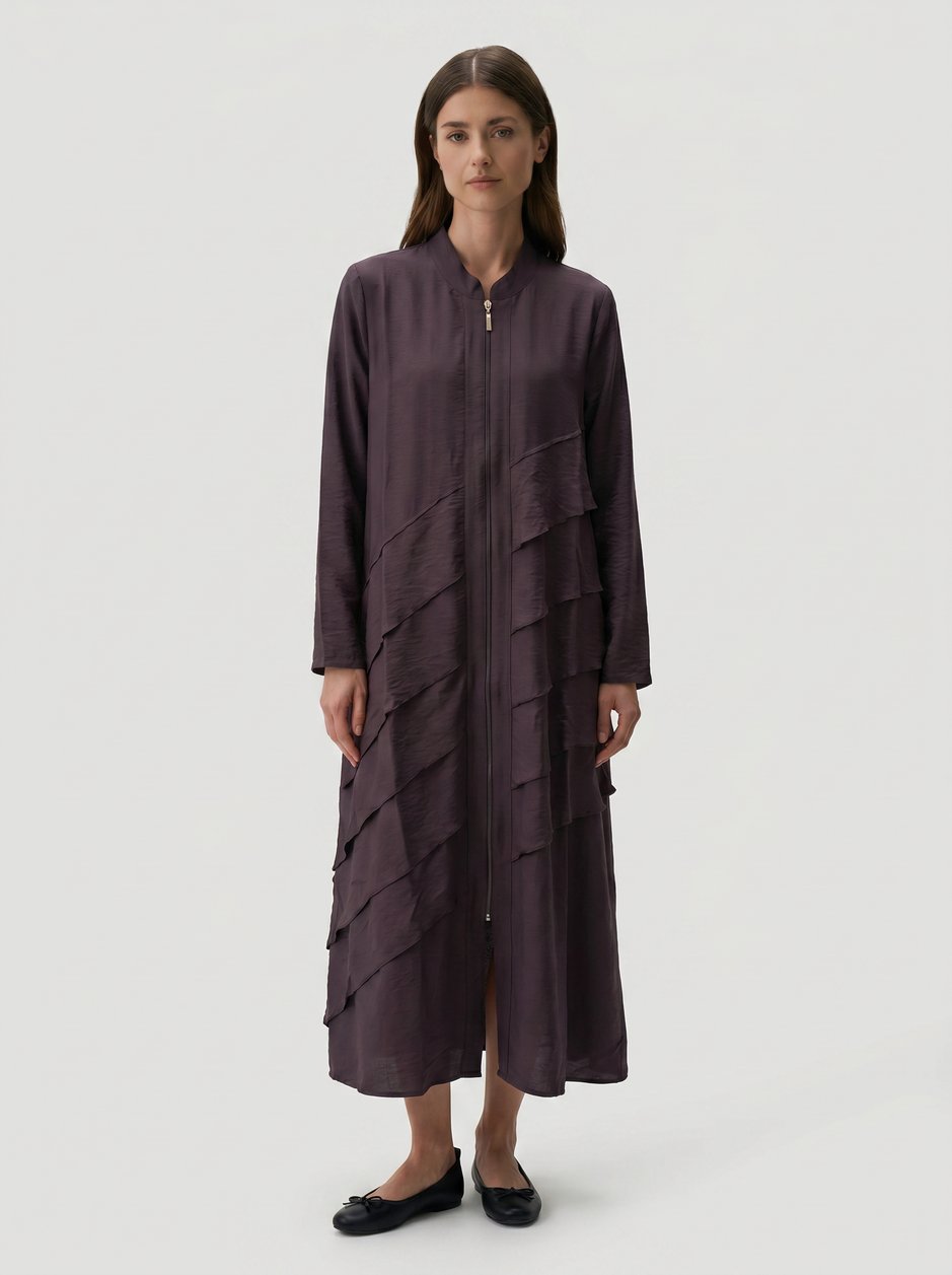 85% LyoCELL Goldy Parallel Ruffled Hooded Abaya - Brown