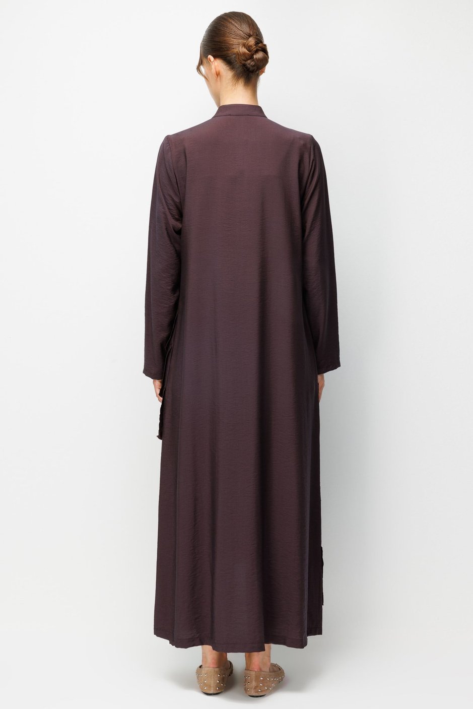 85% LyoCELL Goldy Parallel Ruffled Hooded Abaya - Brown
