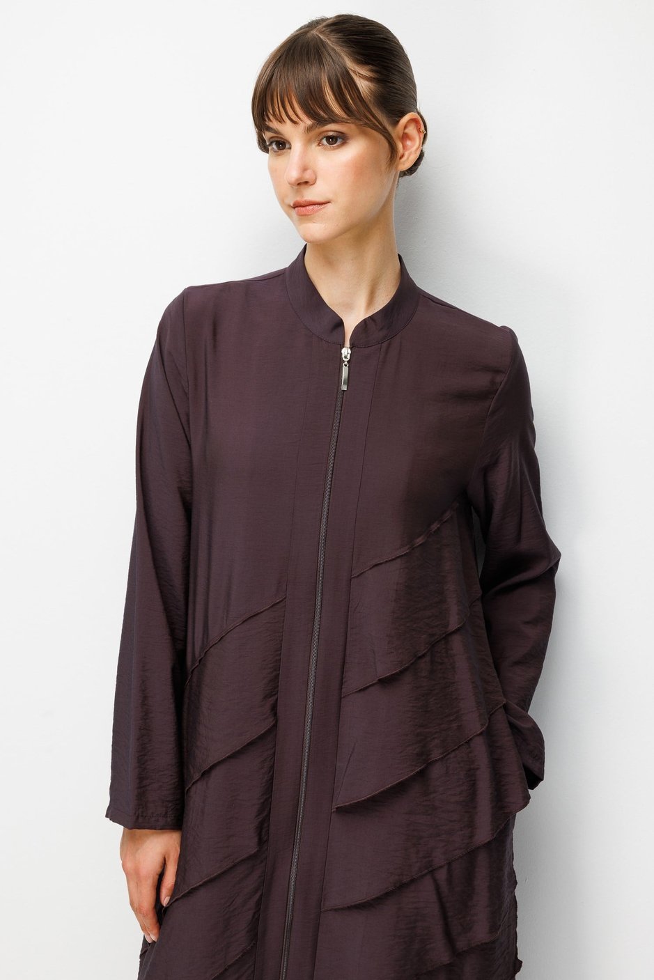 85% LyoCELL Goldy Parallel Ruffled Hooded Abaya - Brown