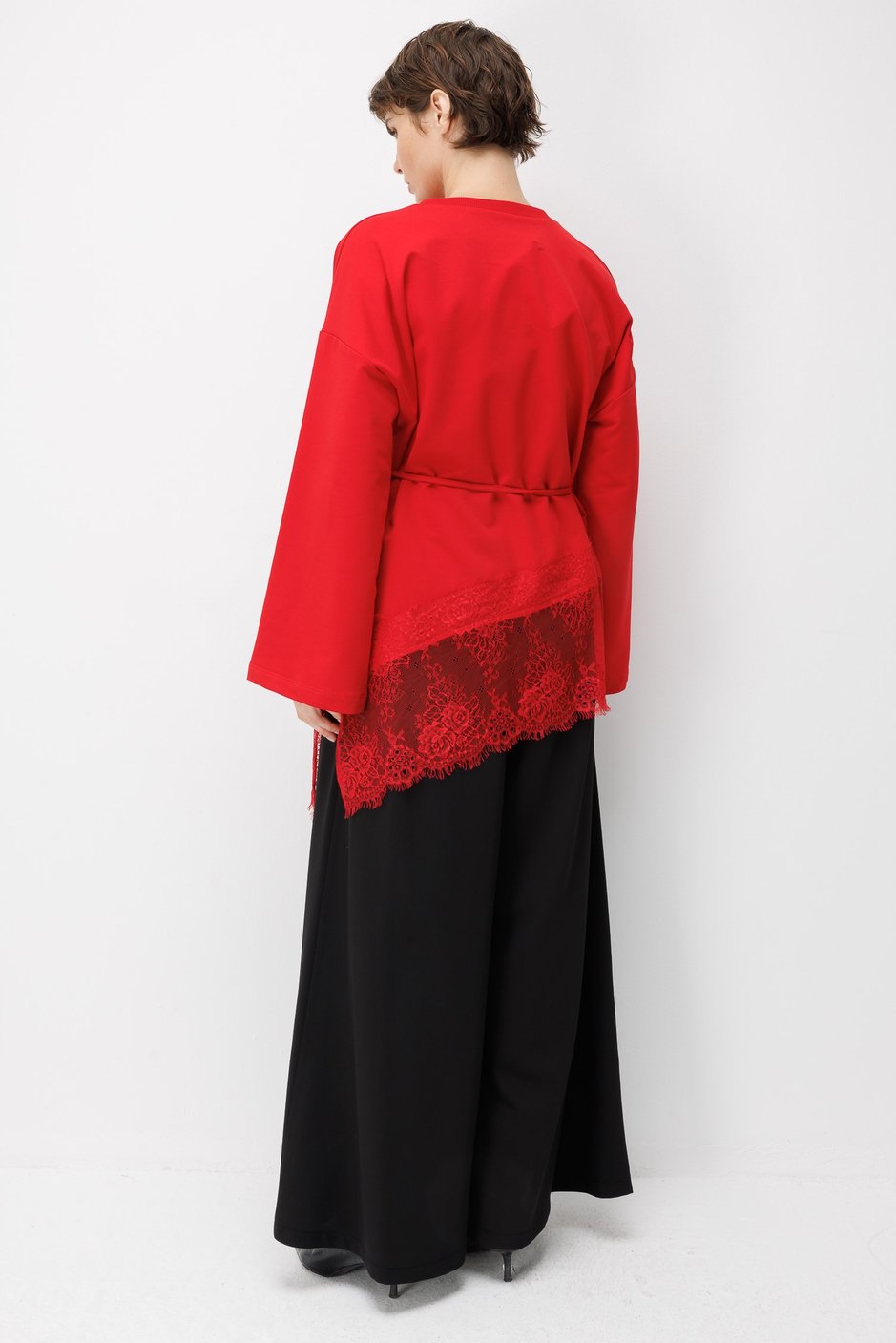 Asimetrik Dantel Garnili Tunik-Kırmızı
