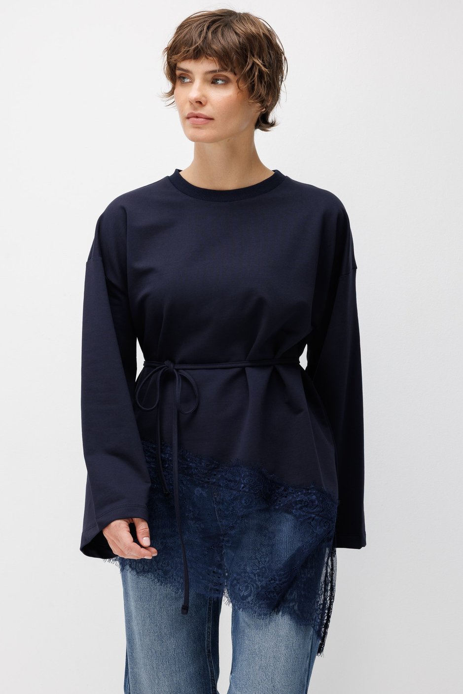 Asimetrik Dantel Garnili Tunik-Laci