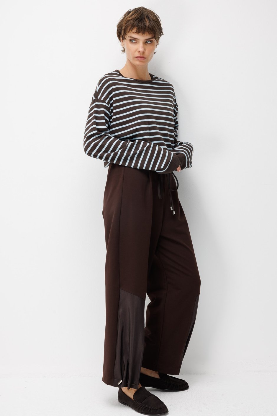Duo Panel Detaylı Spor Pantolon-Kahve