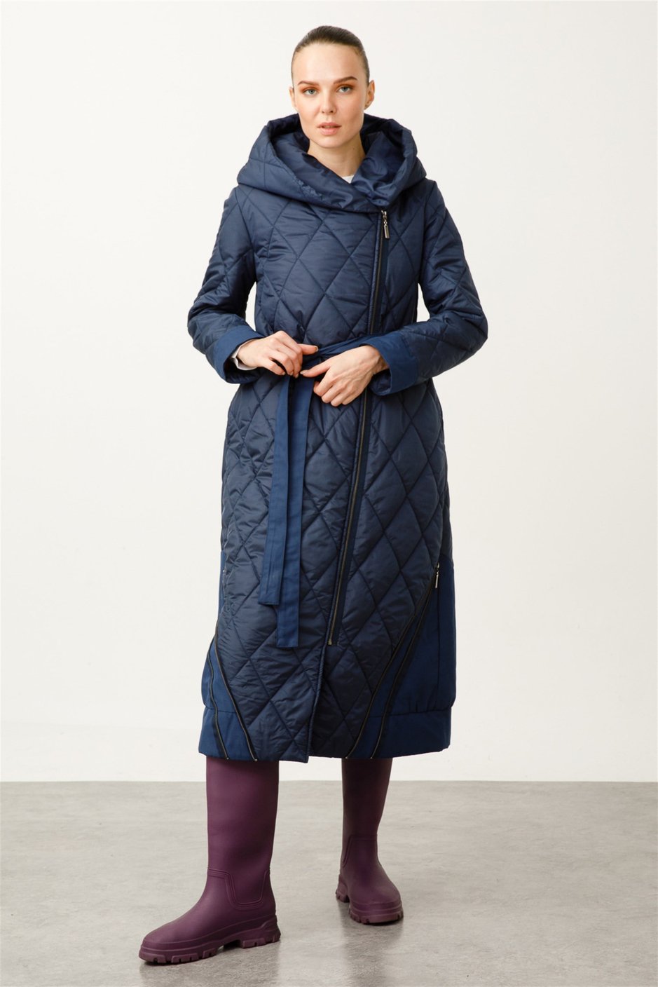Fermuar ve Helene Garnili Kapitone Modern Manto-Laci