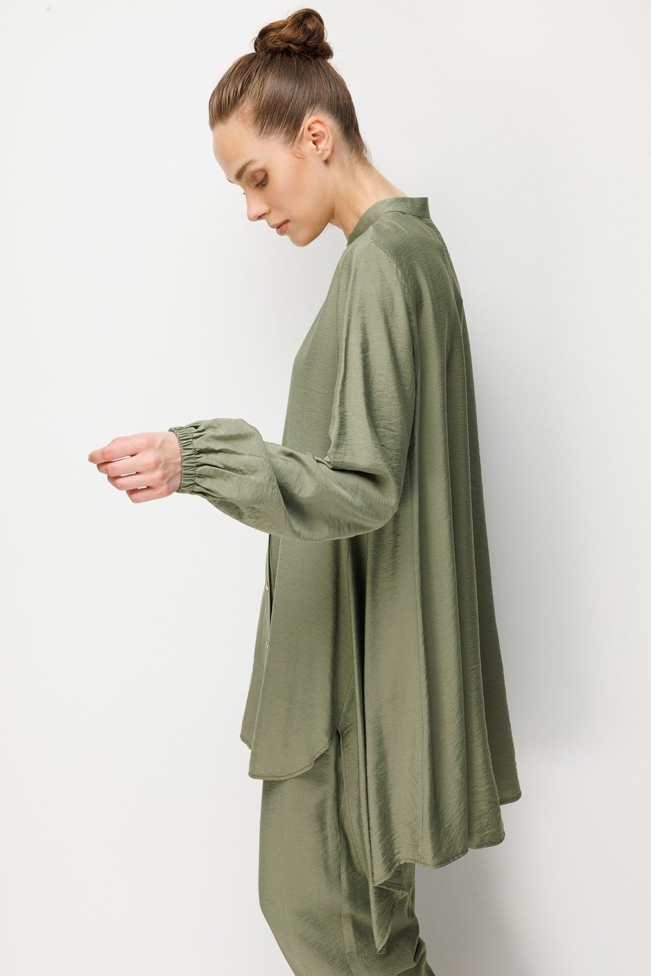 Goldy %85 LyoCELL Comfort Kalıp Zamansız Tunik-Pantolon Kombin Takım-Haki