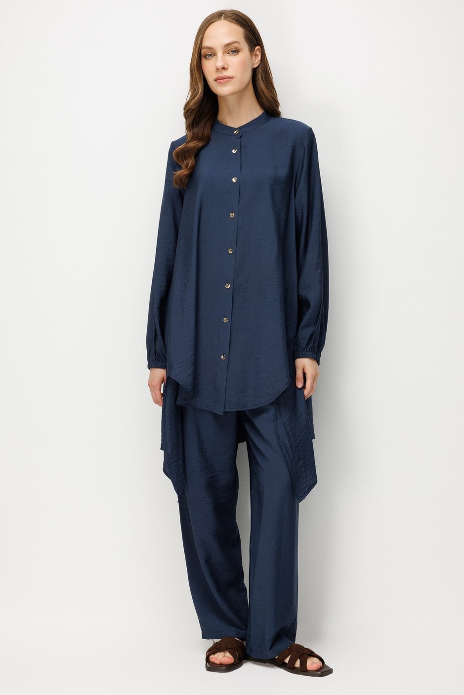 Goldy %85 LyoCELL Comfort Kalıp Zamansız Tunik-Pantolon Kombin Takım-Laci
