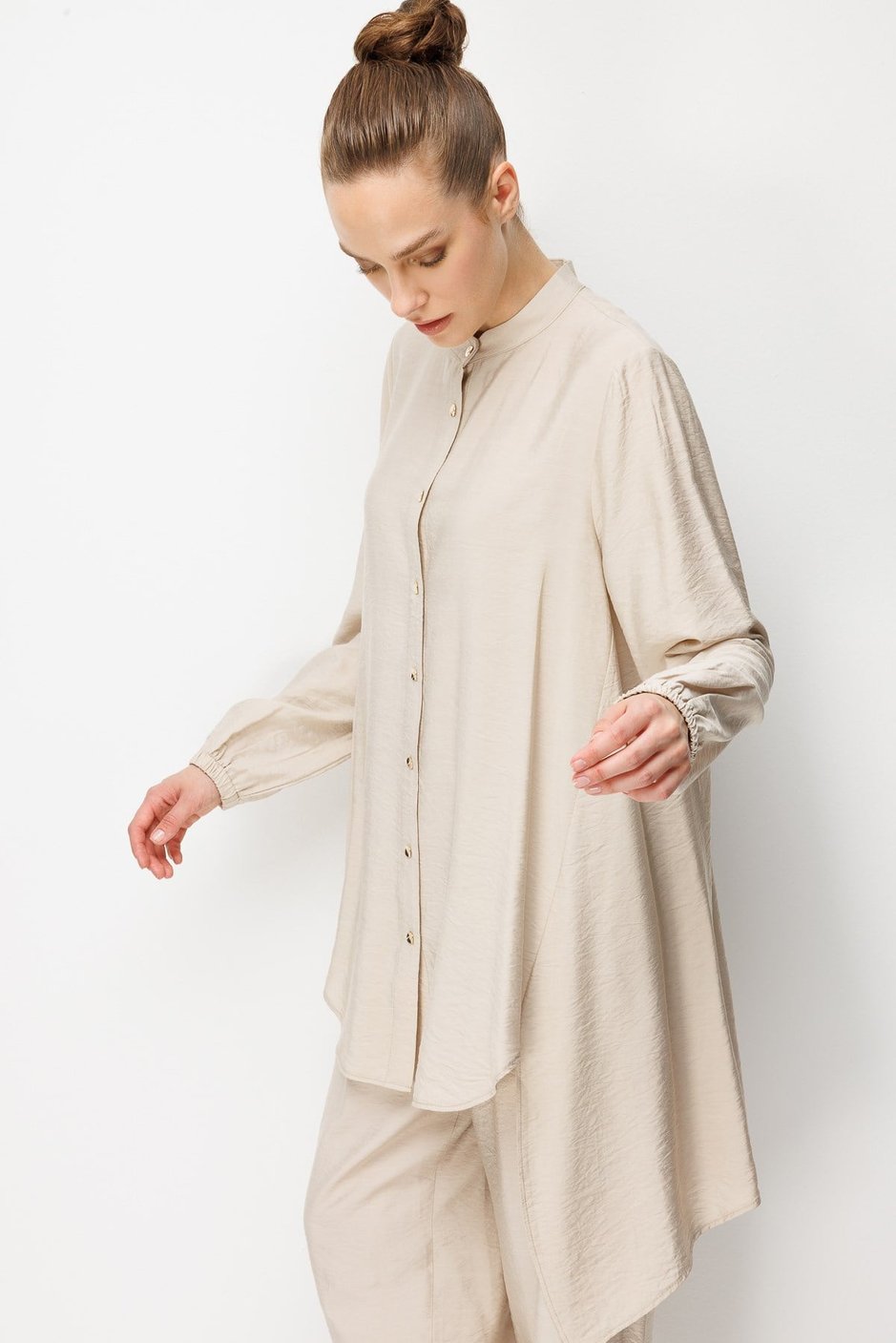 Goldy %85 LyoCELL Comfort Kalıp Zamansız Tunik-Pantolon Kombin Takım-Taş