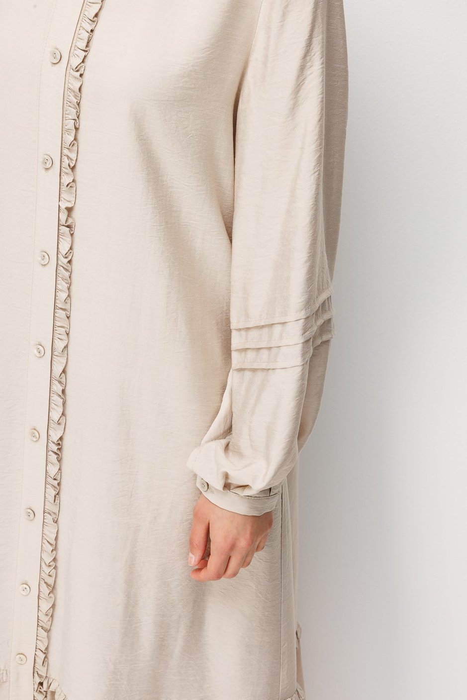 Goldy %85 LyoCELL Soft Kumaştan Büzgü Detaylı Zamansız Maxi Tunik Elbilse-Taş