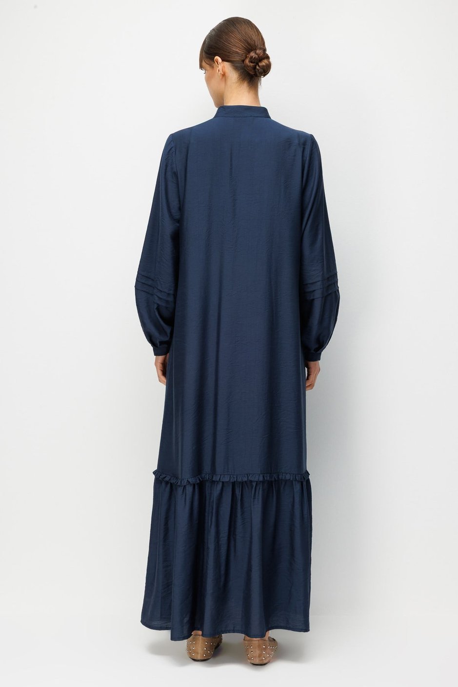 Goldy %85 LyoCELL Soft Kumaştan Büzgü Detaylı Zamansız Maxi Tunik Elbilse-Laci