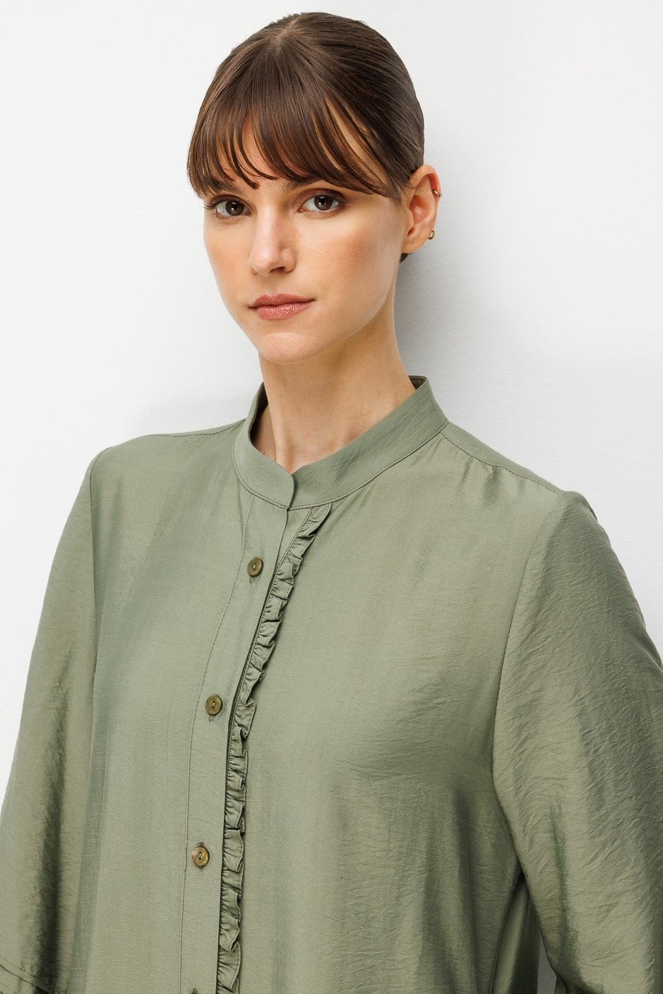 Goldy %85 LyoCELL Soft Kumaştan Büzgü Detaylı Zamansız Maxi Tunik Elbilse-Haki