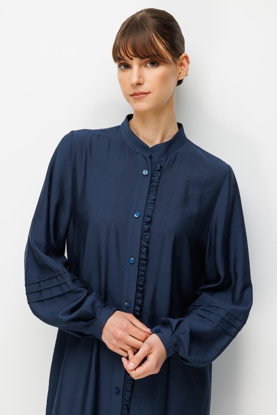 Goldy %85 LyoCELL Soft Kumaştan Büzgü Detaylı Zamansız Maxi Tunik Elbilse-Laci
