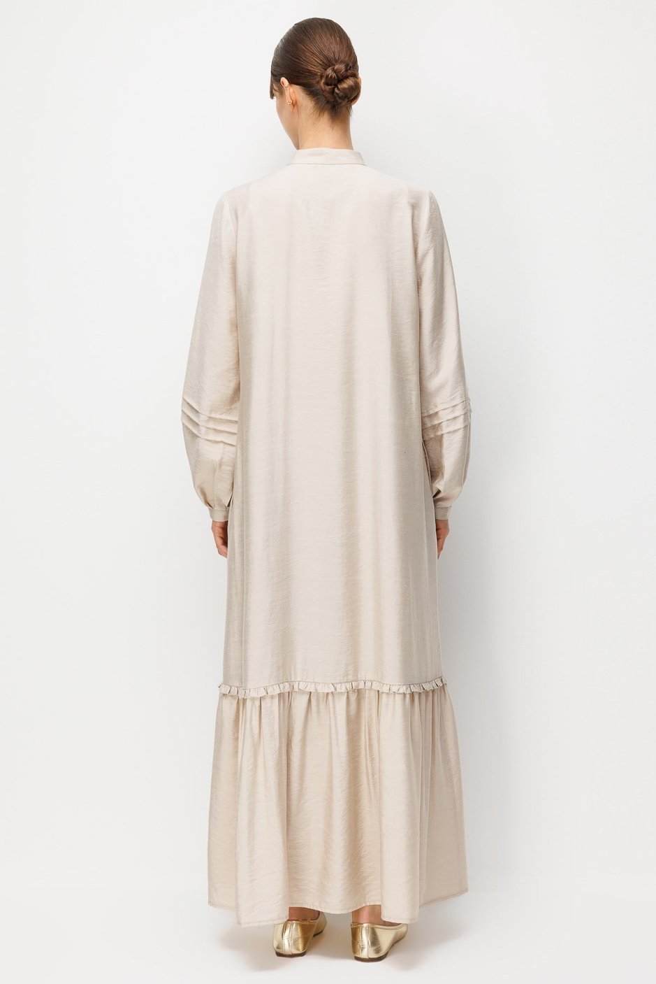 Goldy %85 LyoCELL Soft Kumaştan Büzgü Detaylı Zamansız Maxi Tunik Elbilse-Taş