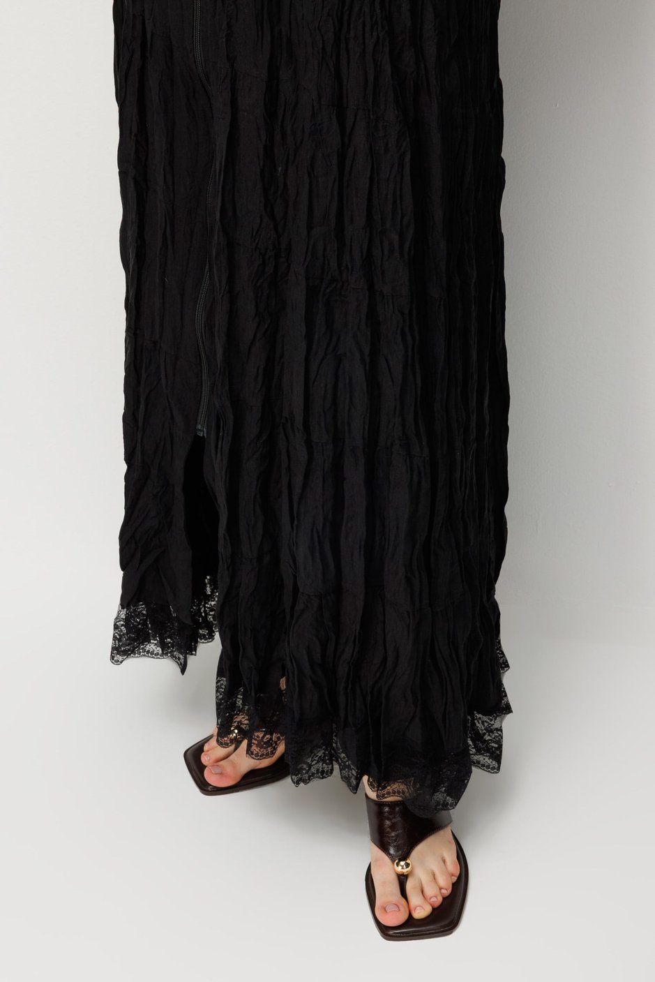 Kraş İpekçe Dantel Garnili Elbise Ferace-Siyah