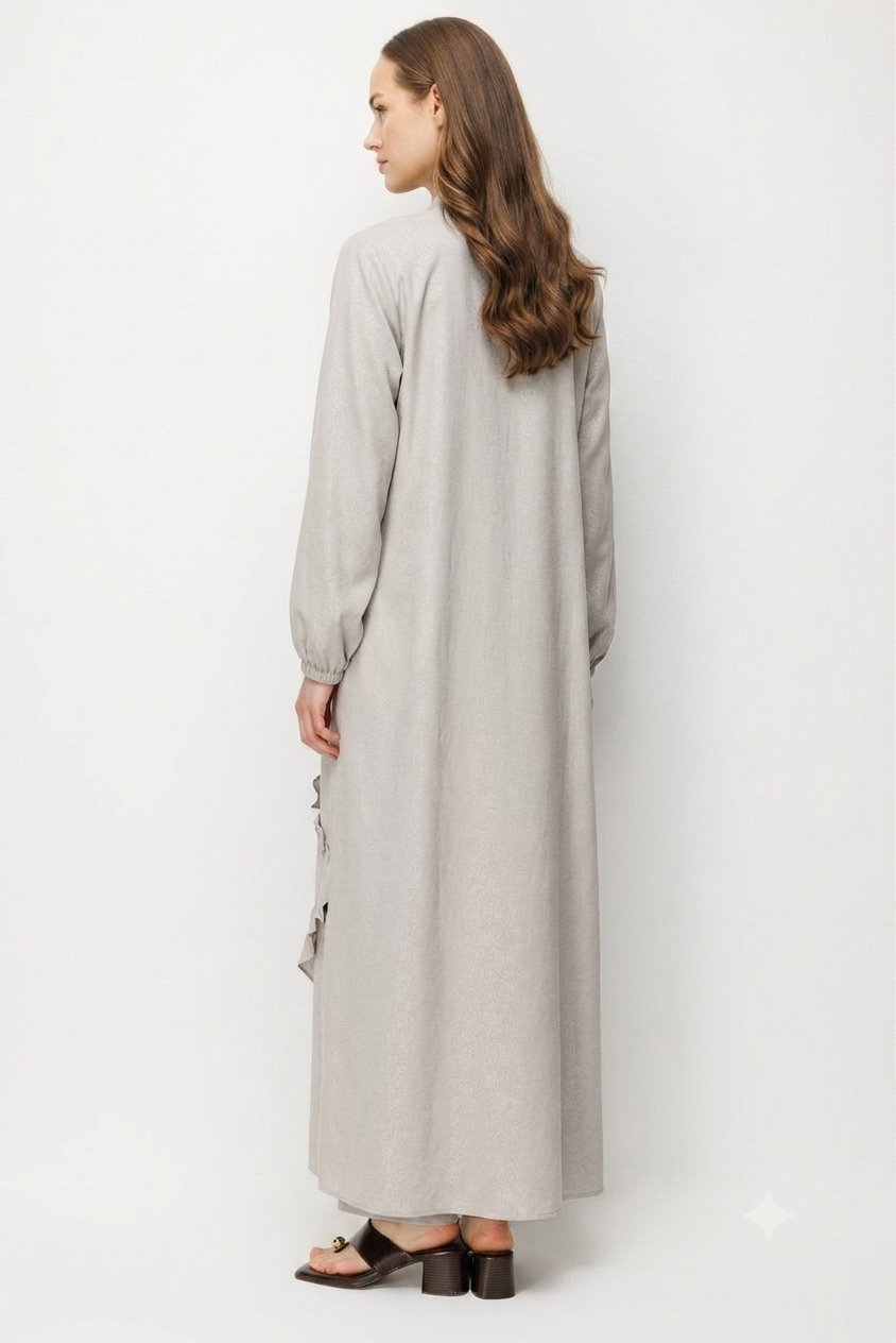 Zandpatroon Lichtgewicht Dunne Comfortabele Geplooide Abaya met Afwerking - Steen