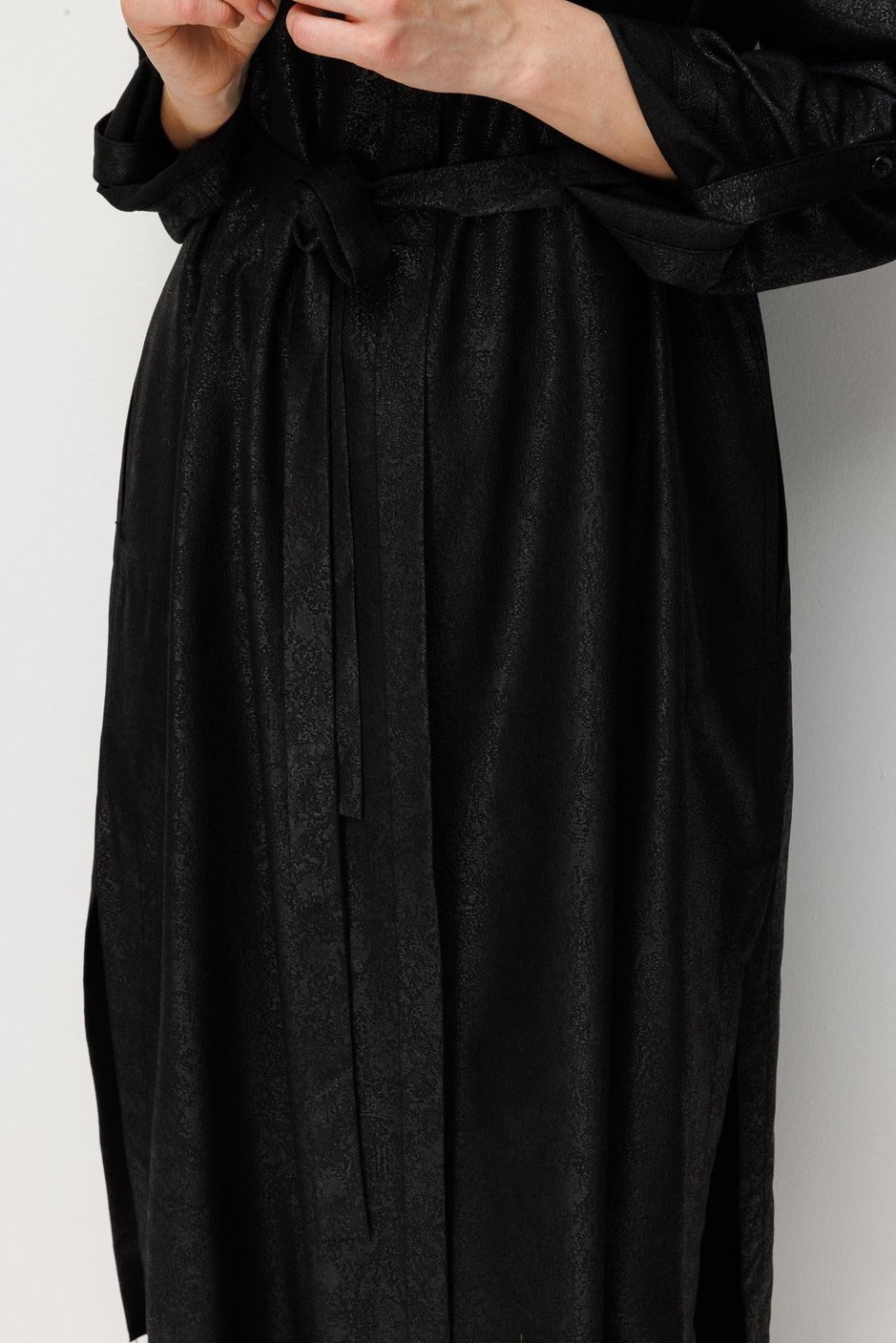 Kum Desen Maxi Tunik ve Pantalon Kombin Takım-Siyah