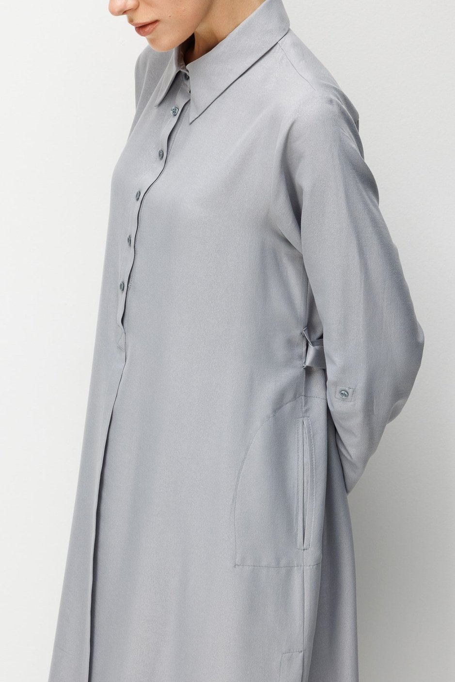 Kum Desen Maxi Tunik ve Pantalon Kombin Takım-Gri