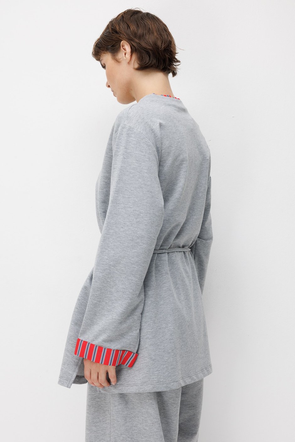 Linea Çizgili Garnili Kuşaklı Tunik Sweat-MELANJ