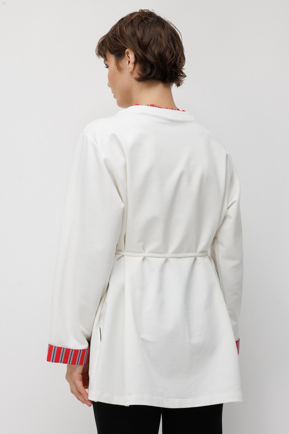 Linea Çizgili Garnili Kuşaklı Tunik Sweat-Ekru