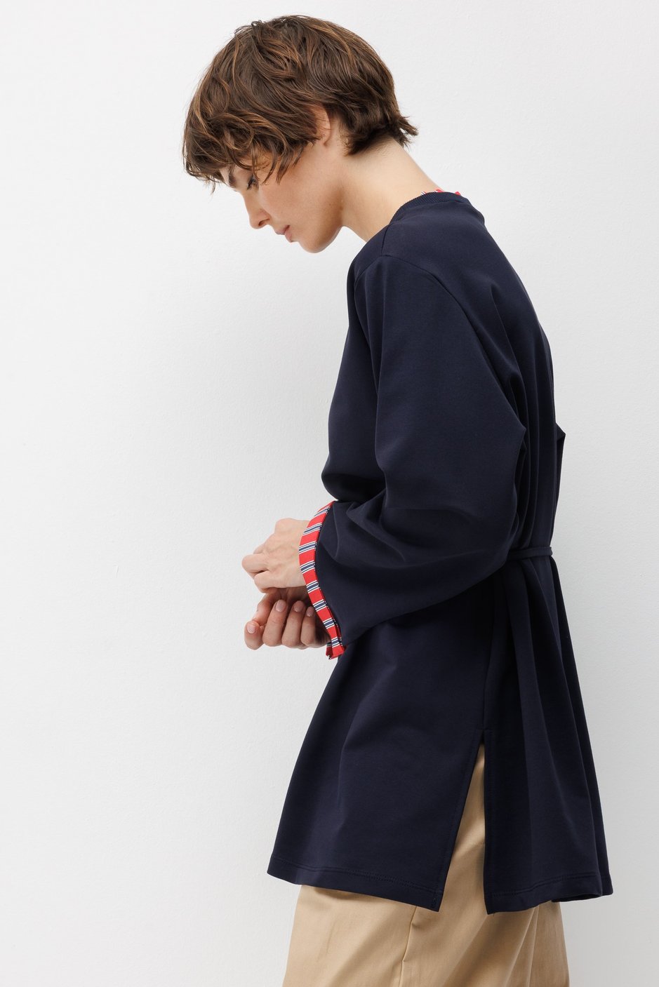 Linea Çizgili Garnili Kuşaklı Tunik Sweat-Laci