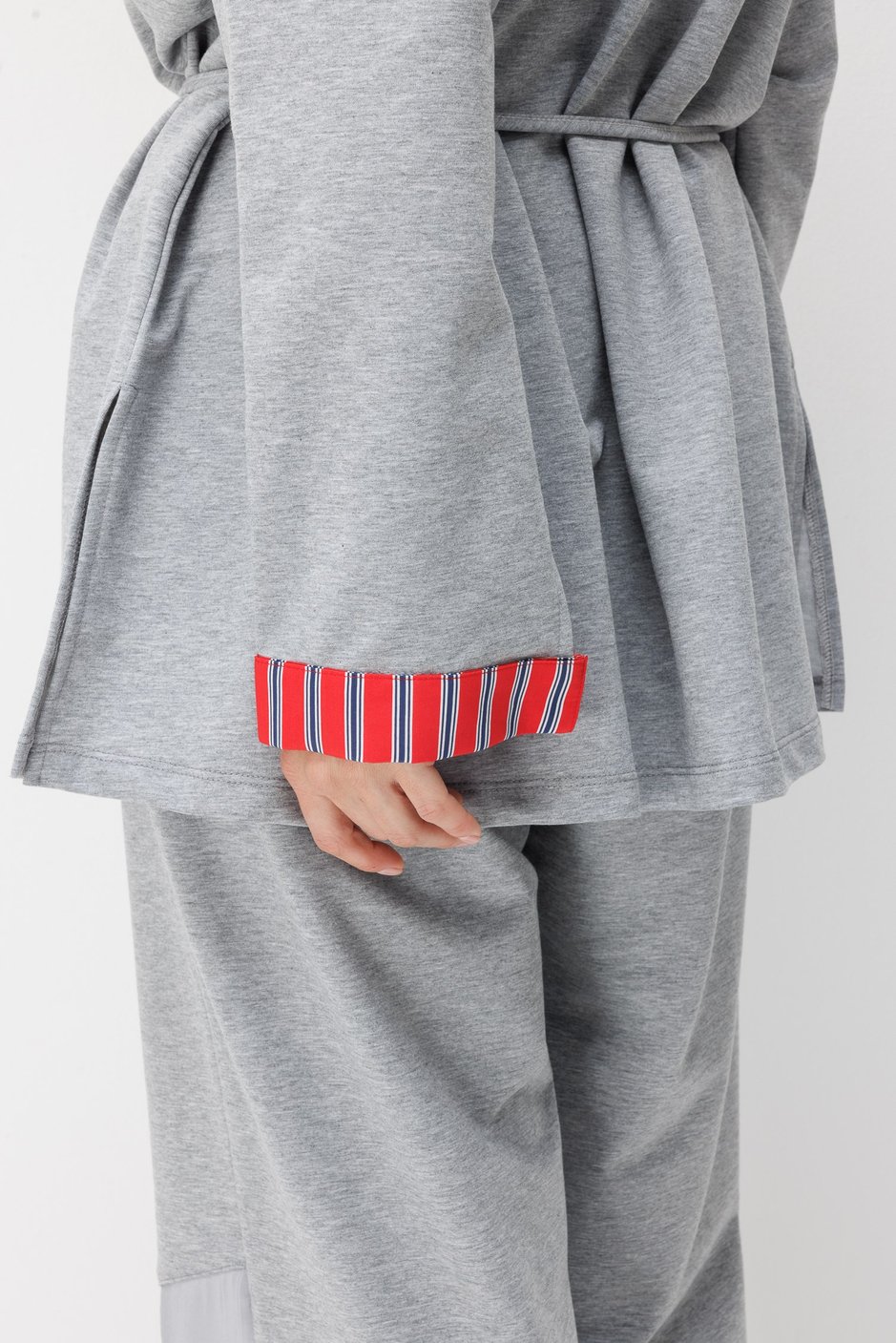 Linea Çizgili Garnili Kuşaklı Tunik Sweat-MELANJ