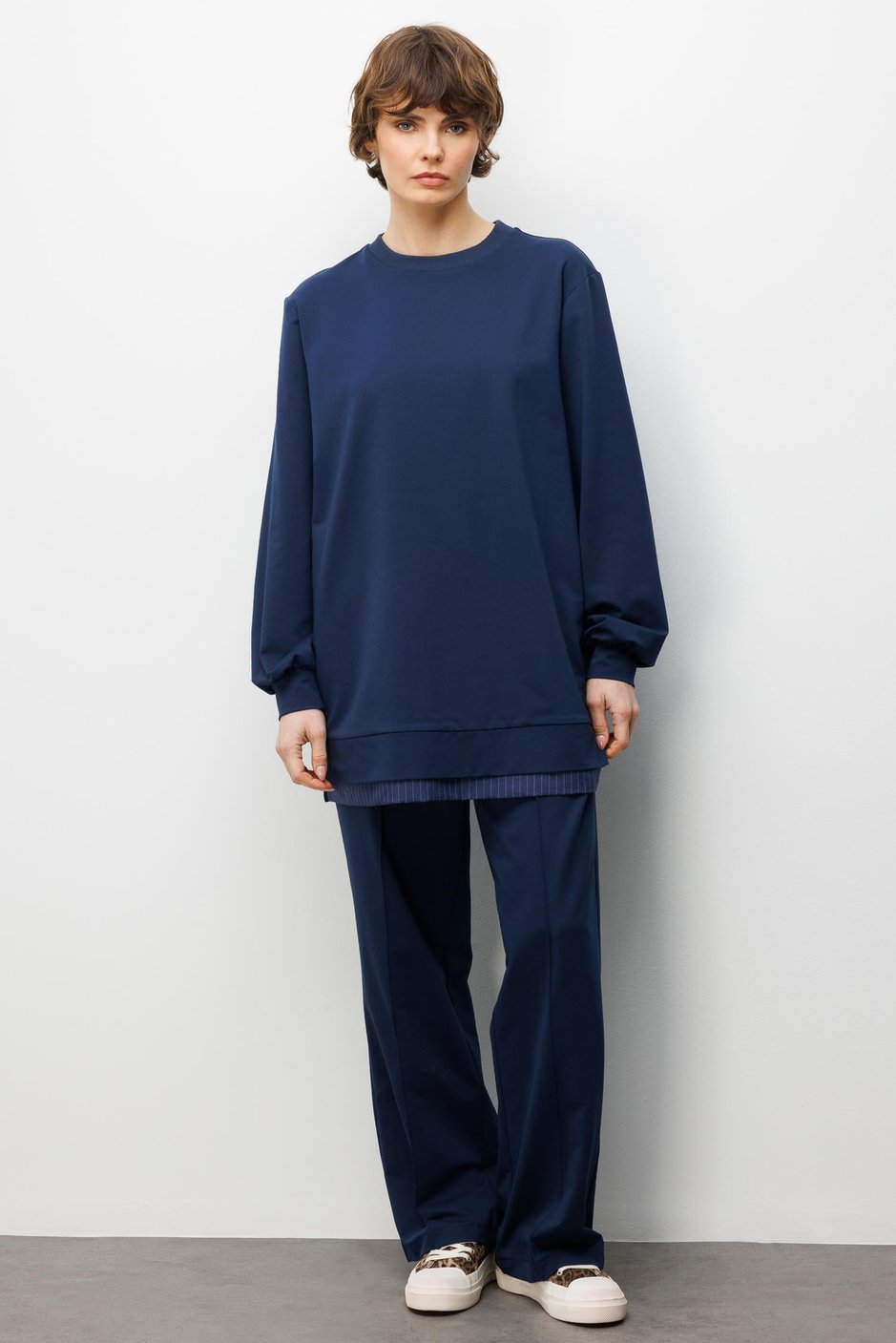 Marine Garni Gebreide Broek Set met Details - Blauw