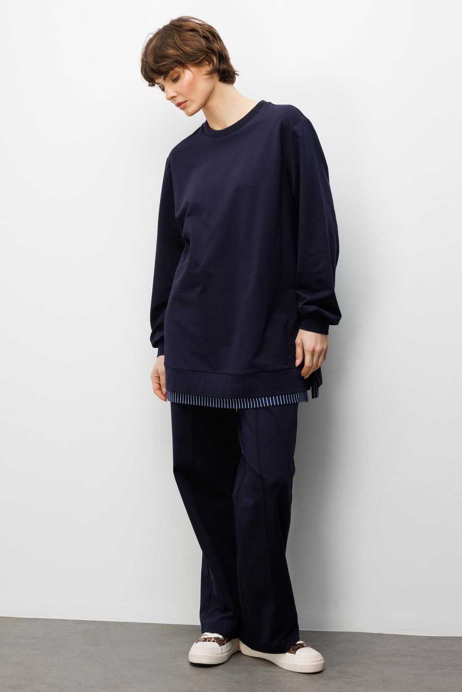 Marine Garni Gebreide Broek Set met Details - Marineblauw