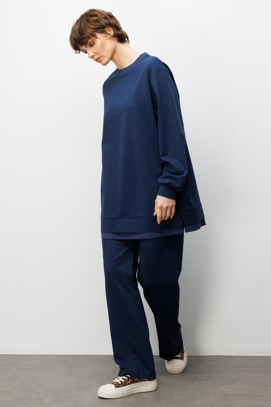 Marine Garni Gebreide Broek Set met Details - Blauw