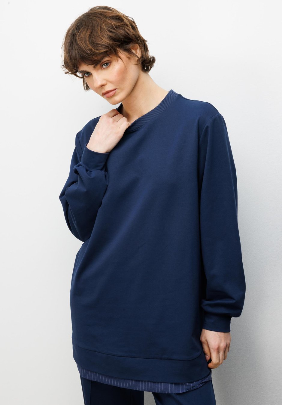 Marine Garni Gebreide Broek Set met Details - Blauw