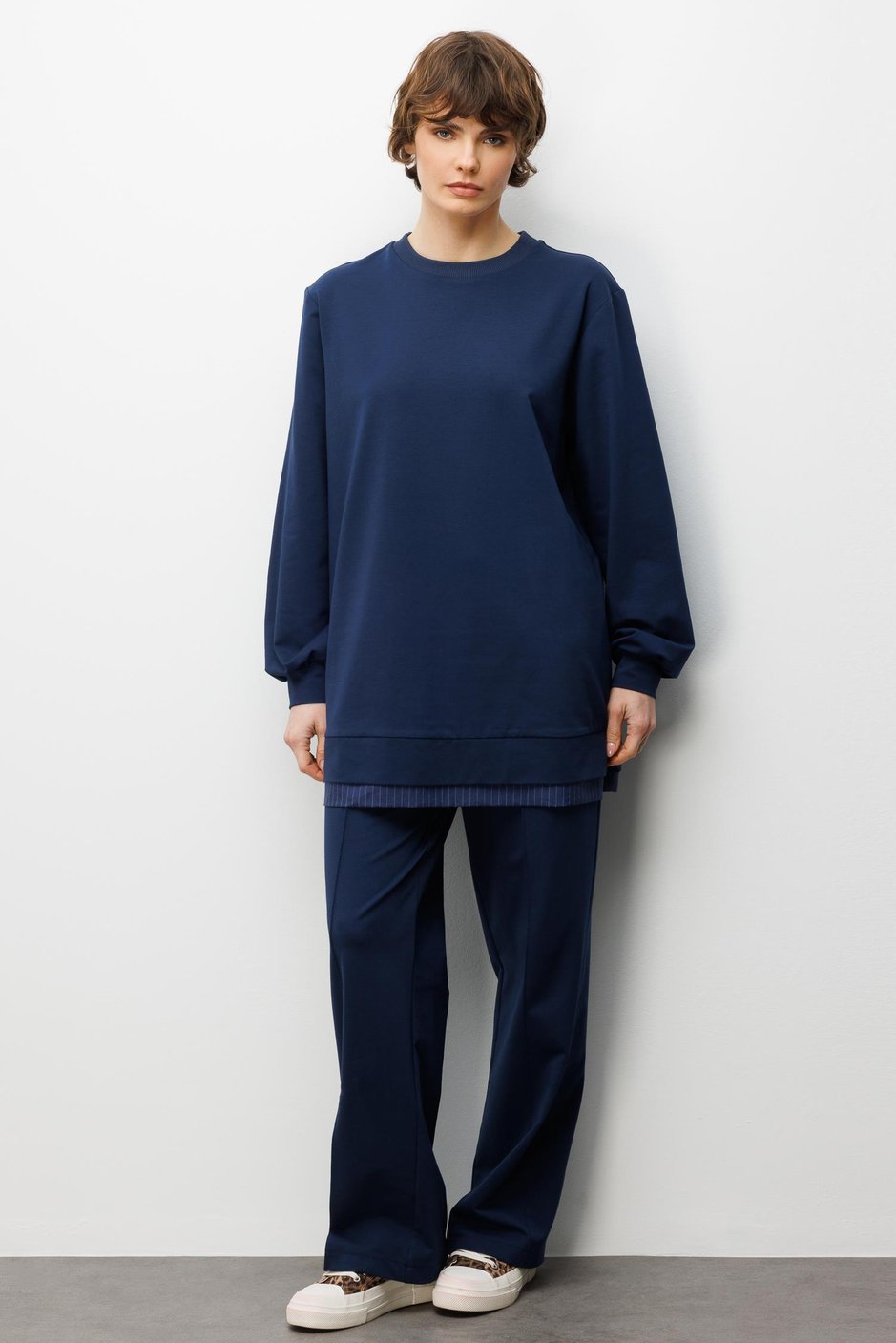 Marine Garni Gebreide Broek Set met Details - Blauw