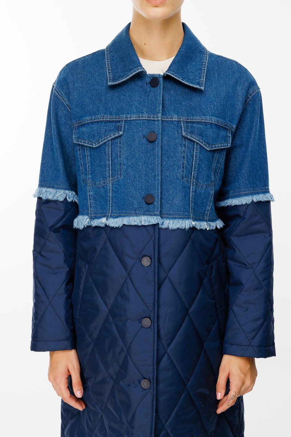 Missy Denim Kapitone Uyumlu Hafif Spor Zamansız Trench Kaban Manto-Laci