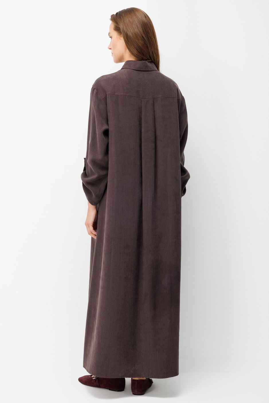 Premium Doğal Akıcı Kumaş Bsc Maxi Tunik Elbise-Kahve
