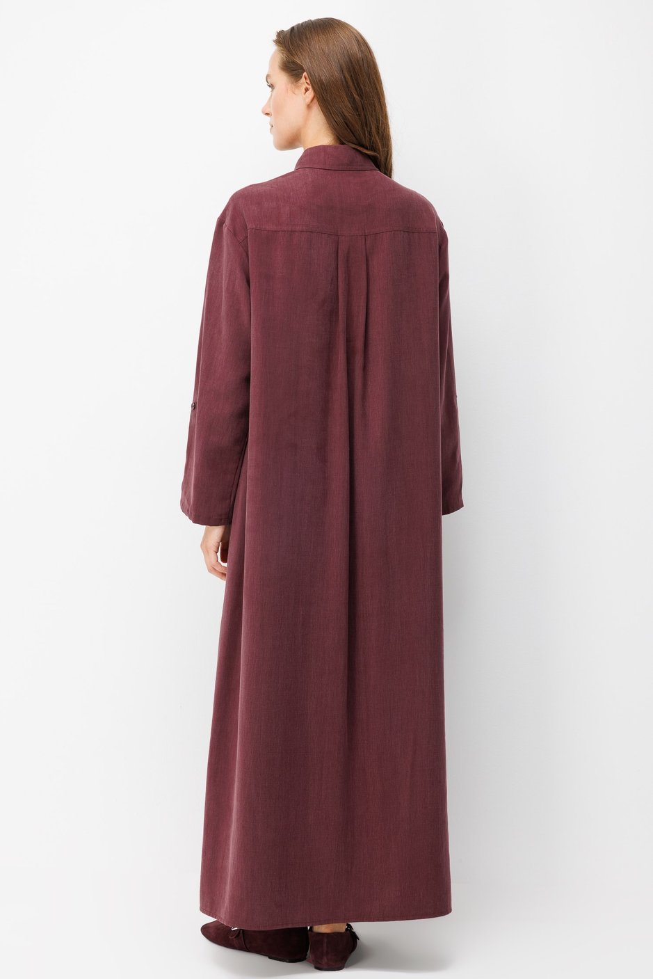 Premium Doğal Akıcı Kumaş Bsc Maxi Tunik Elbise-Bordo
