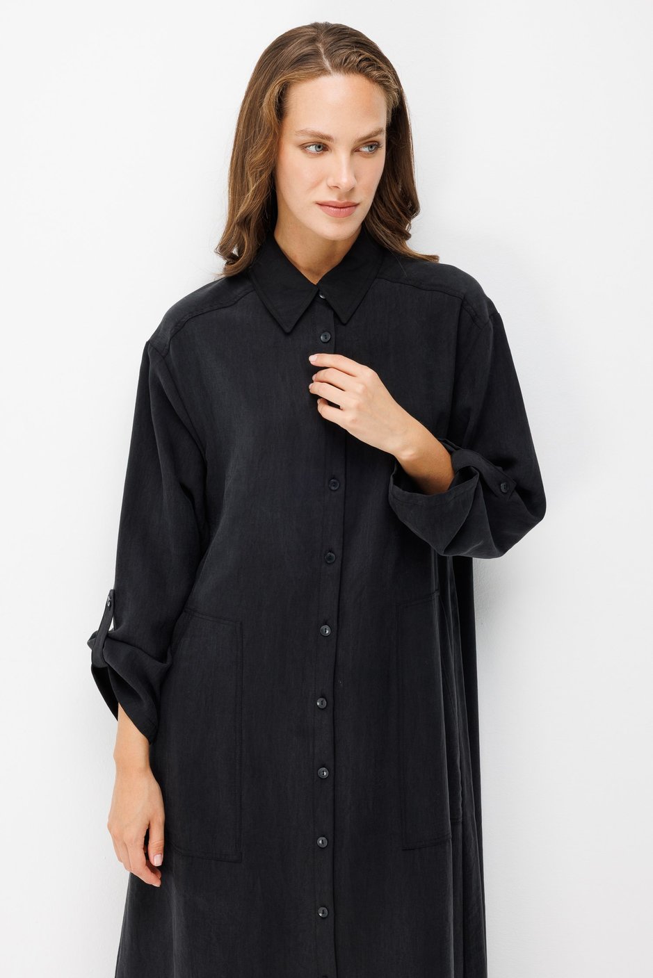 Premium Doğal Akıcı Kumaş Bsc Maxi Tunik Elbise-Siyah