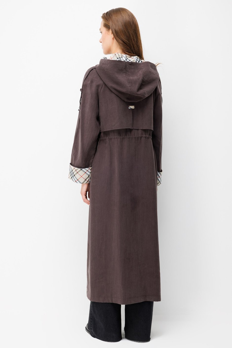 Premium Doğal Akıcı Kumaş Elit Garni Detay Trench Kap-Kahve