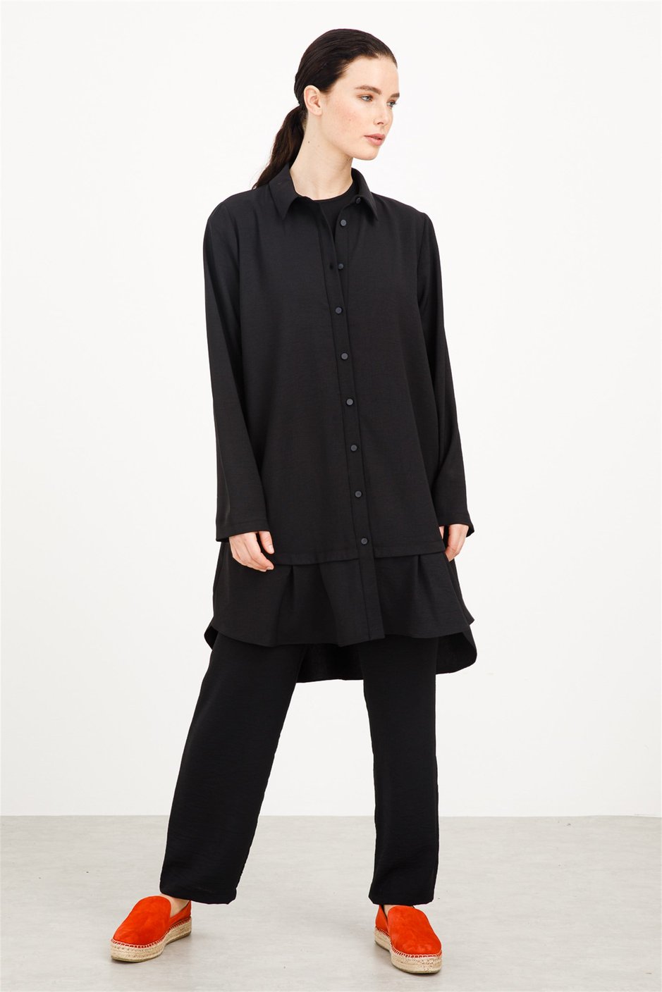 Sade, Basic, Düz Çok Şık Pantalonlu Takım-Siyah