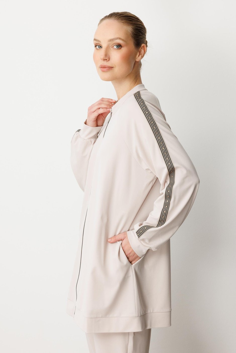 Soft Modal Örme (miccel %55 doğal) İçerikli Garnili Detaylı Pantolon Kombin Takım-Taş