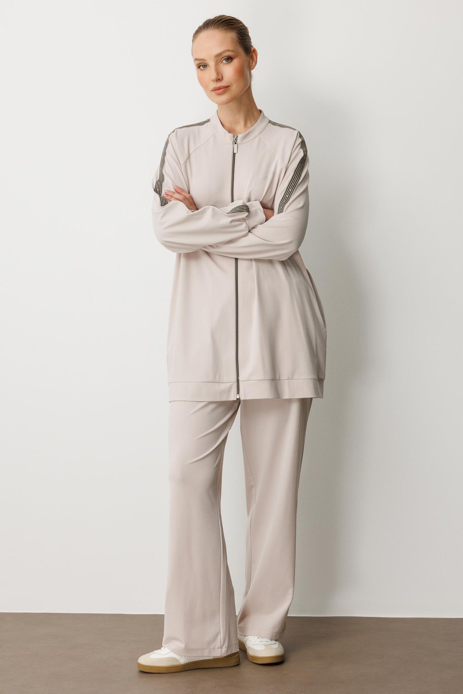 Soft Modal Örme (miccel %55 doğal) İçerikli Garnili Detaylı Pantolon Kombin Takım-Taş