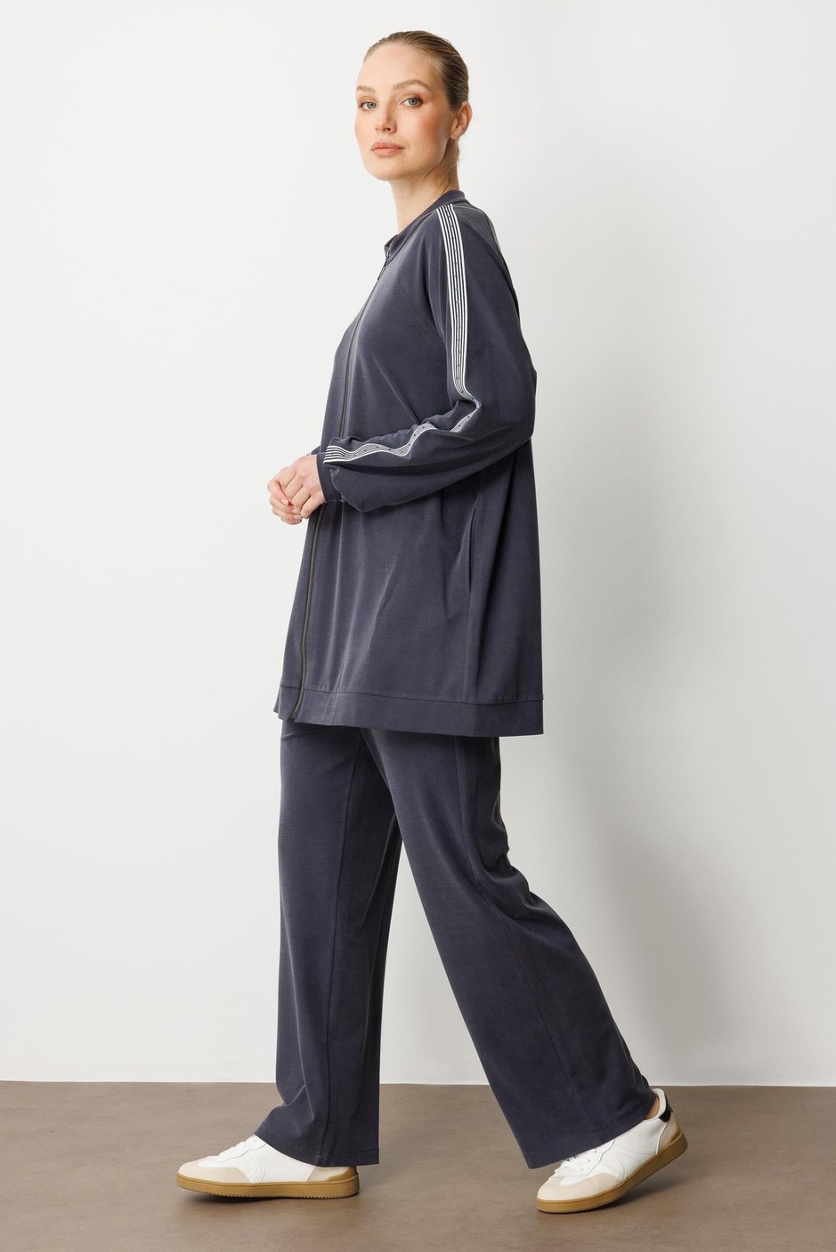 Soft Modal Örme (miccel %55 doğal) İçerikli Garnili Detaylı Pantolon Kombin Takım-Laci